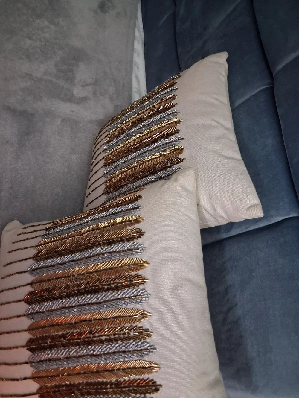 Set of 2 Decorative Throw Pillows with Metallic Embroidery